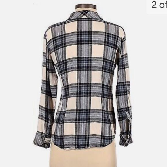 Sanctuary Arwen Full Sleeve Plaid Shirt Button Down 1X Black/Off White Nwt - Picture 2 of 6
